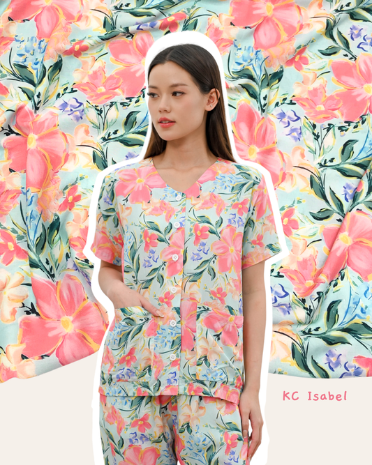KC Isabel in Tropical Paradise Piyama V Neck Lengan Pendek Celana Panjang