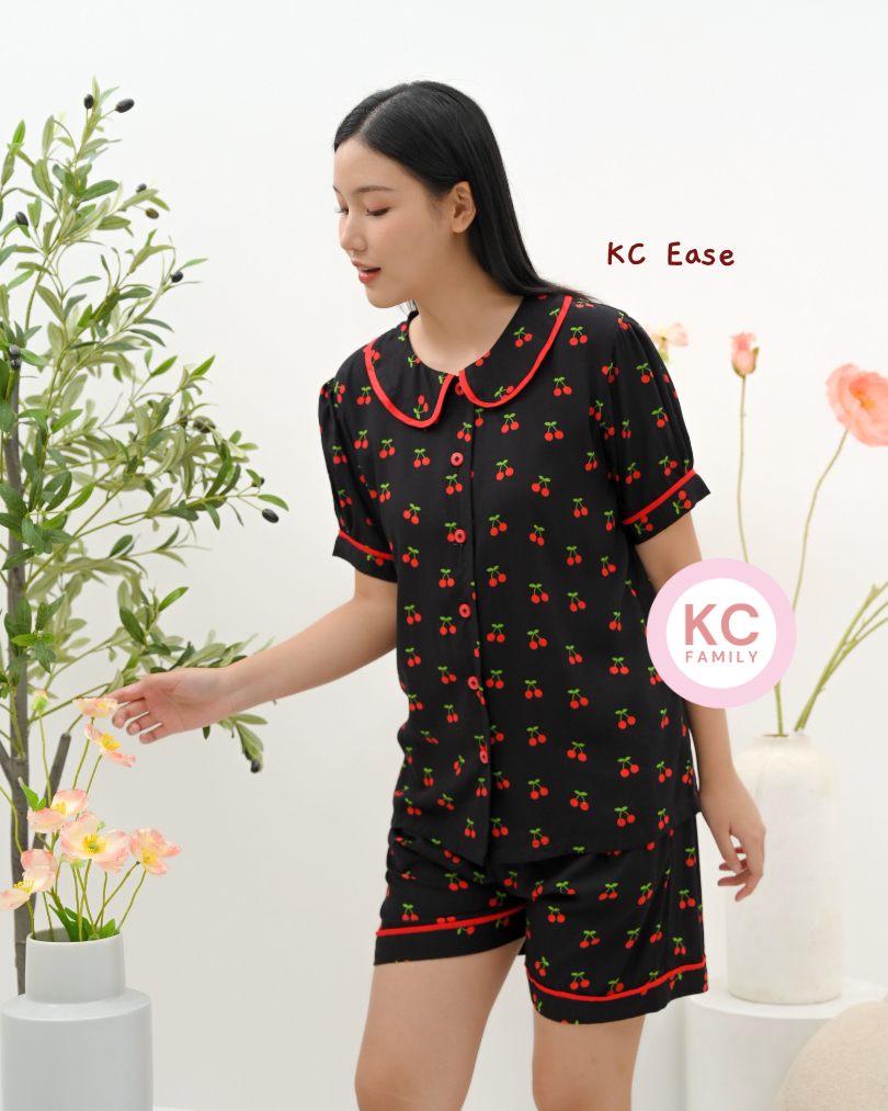 KC Ease in Black Cherry  Piyama Wanita Baju Tidur Lengan Pendek Celana Pendek