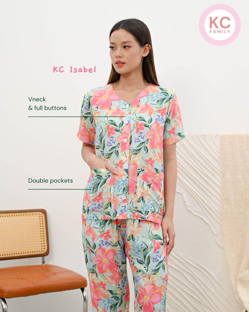 KC Isabel in Tropical Paradise Piyama V Neck Lengan Pendek Celana Panjang