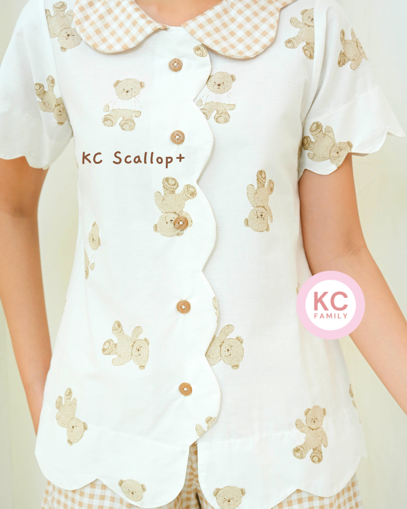 KC Scallop+ in Brown Teddy Piyama Wanita Baju Tidur Wanita Lengan Pendek Celana Pendek