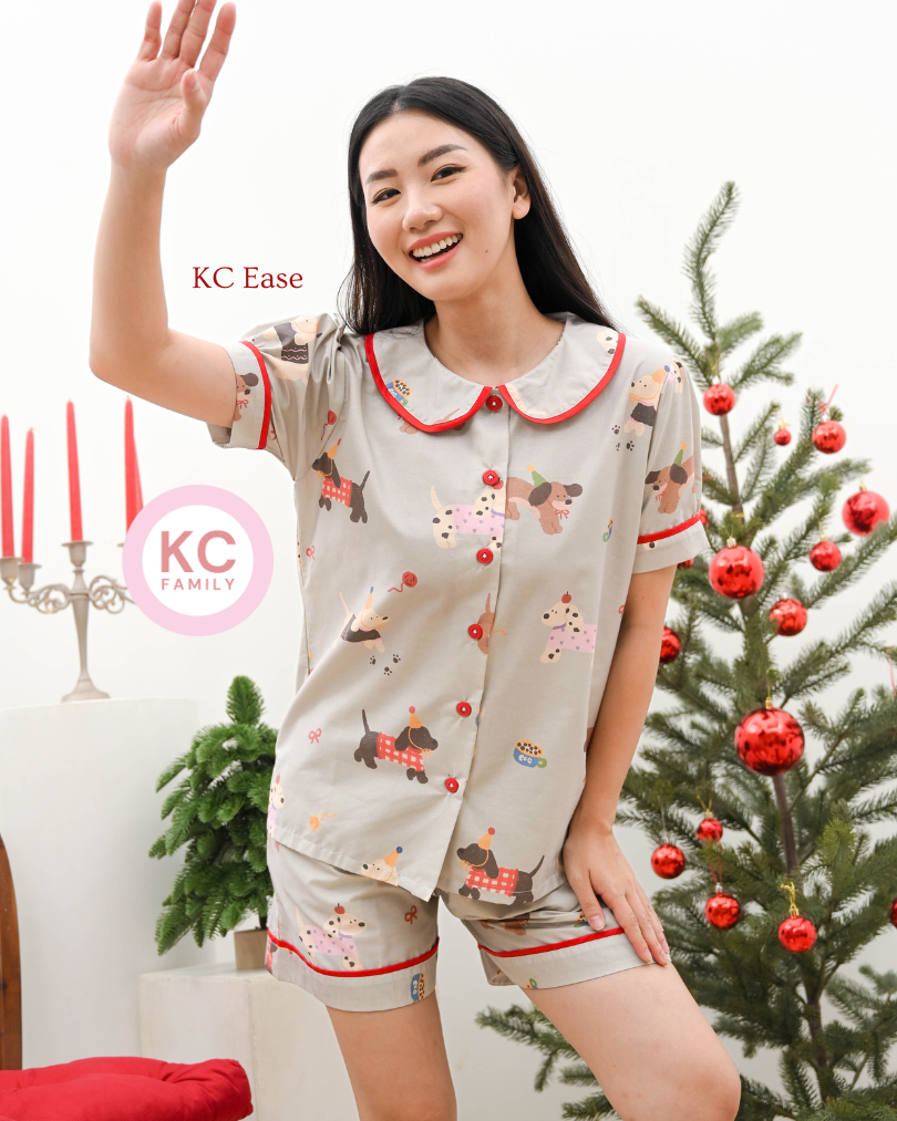 KC Ease in Puppy Party  Piyama Wanita Baju Tidur Celana Pendek Lengan Pendek
