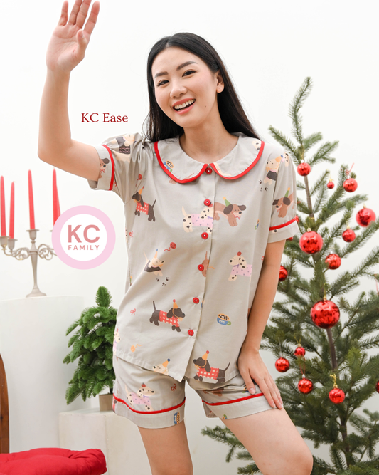 KC Ease in Puppy Party  Piyama Wanita Baju Tidur Celana Pendek Lengan Pendek