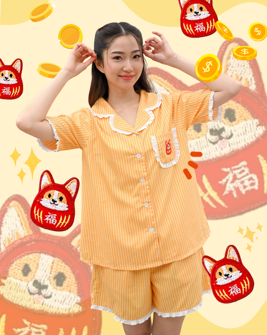 KC Kiyo in Lucky Corgi  Piyama Wanita Lengan Pendek Celana Pendek