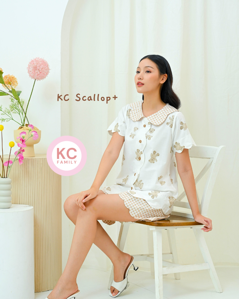 KC Scallop+ in Brown Teddy Piyama Wanita Baju Tidur Wanita Lengan Pendek Celana Pendek