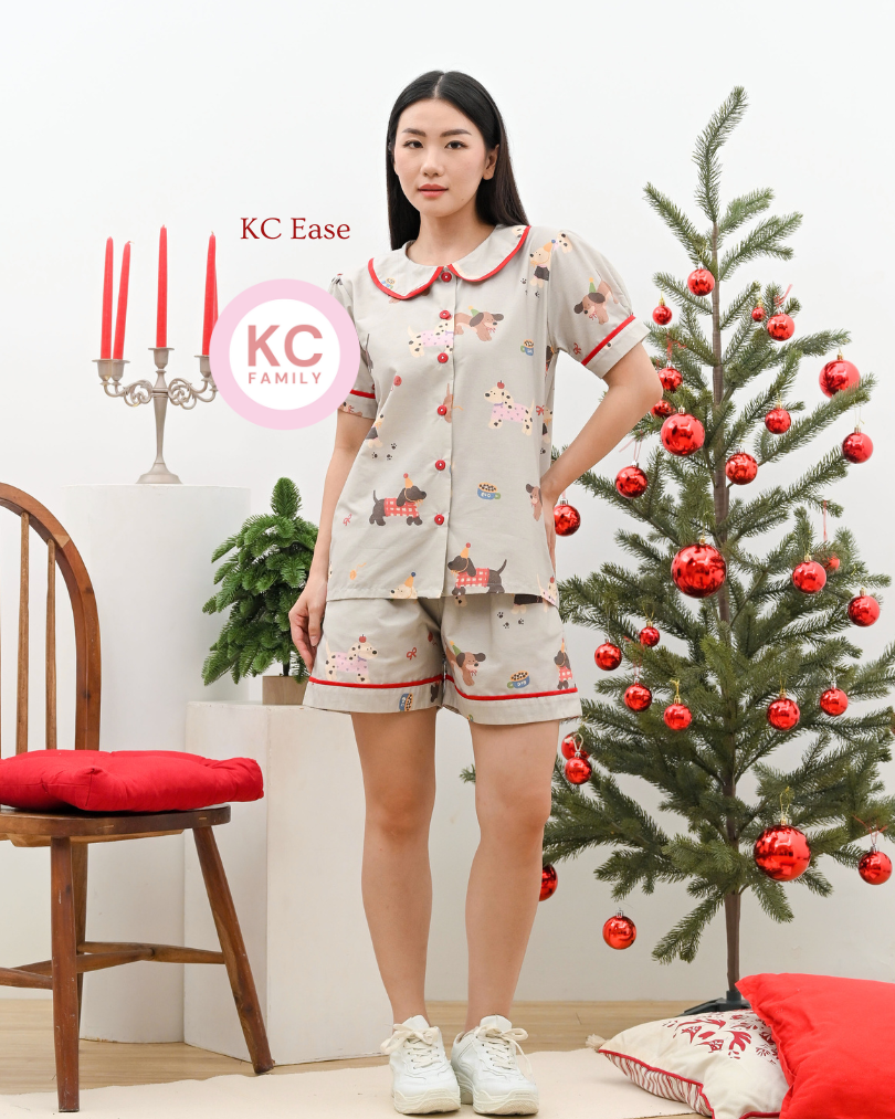 KC Ease in Puppy Party  Piyama Wanita Baju Tidur Celana Pendek Lengan Pendek