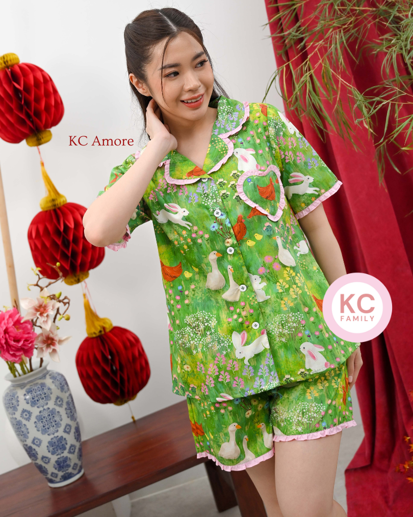 KC Amore in Garden Bunny cane Piyama Wanita Lengan Pendek Celana Pendek