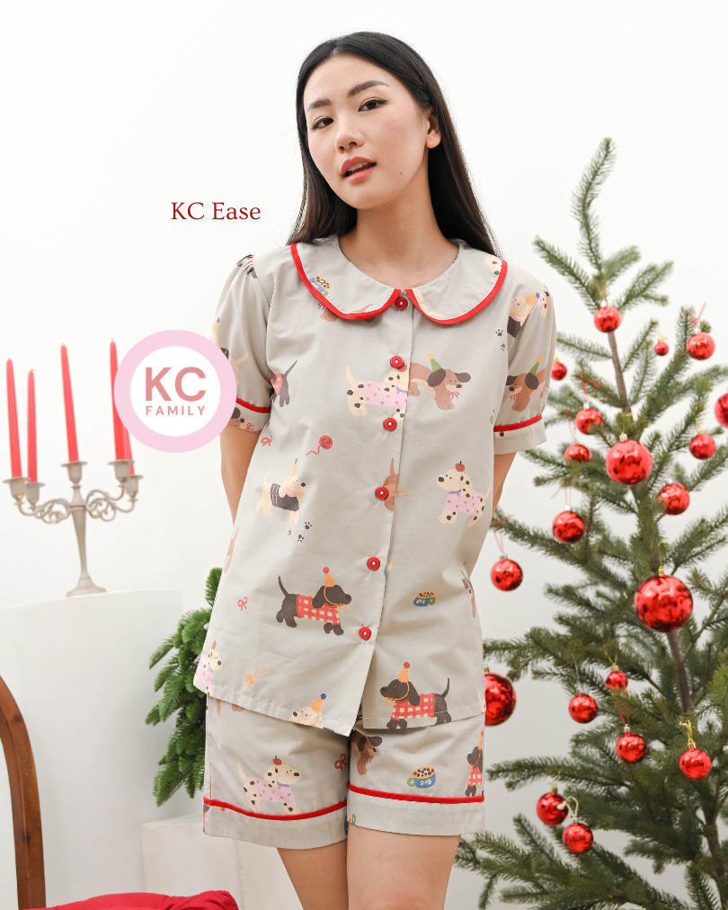 KC Ease in Puppy Party  Piyama Wanita Baju Tidur Celana Pendek Lengan Pendek