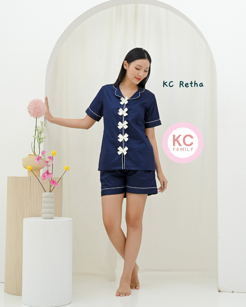 KC Retha in Navy Blue Baju Tidur Wanita Lengan Pendek Celana Pendek