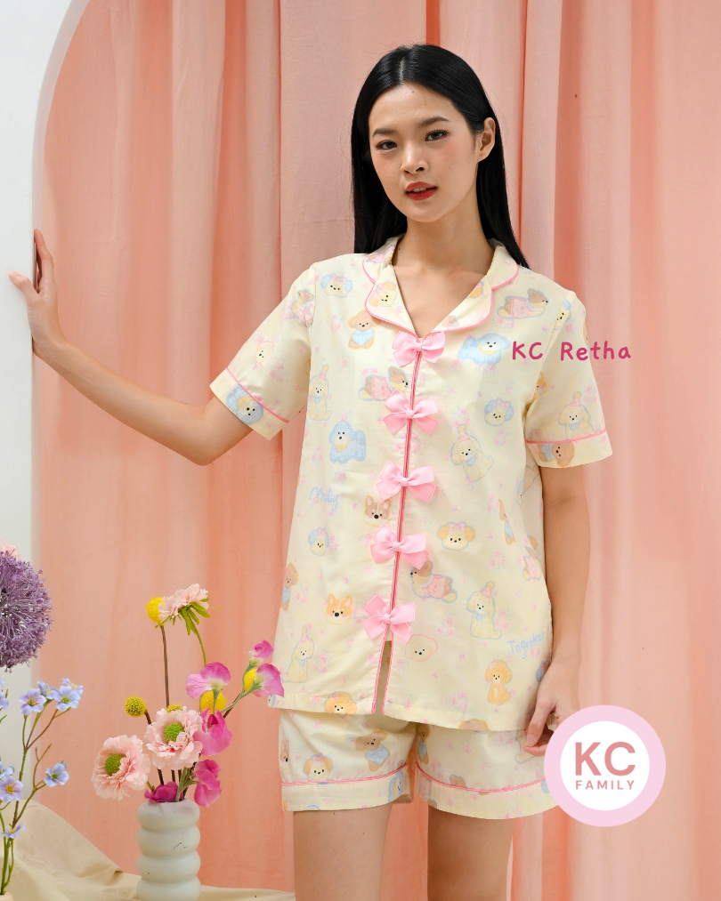 KC Retha in Party Puppy Baju Tidur Wanita Lengan Pendek Celana Pendek