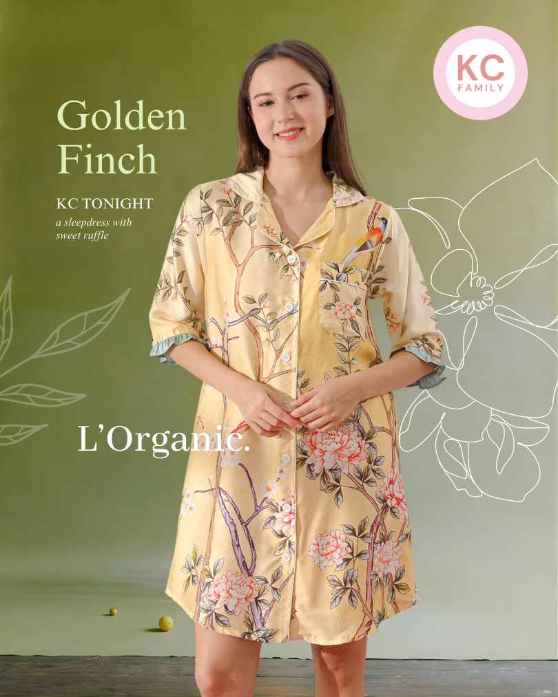 KC Tonight in Golden Finch Daster Wanita Baju Tidur Lengan 3/4