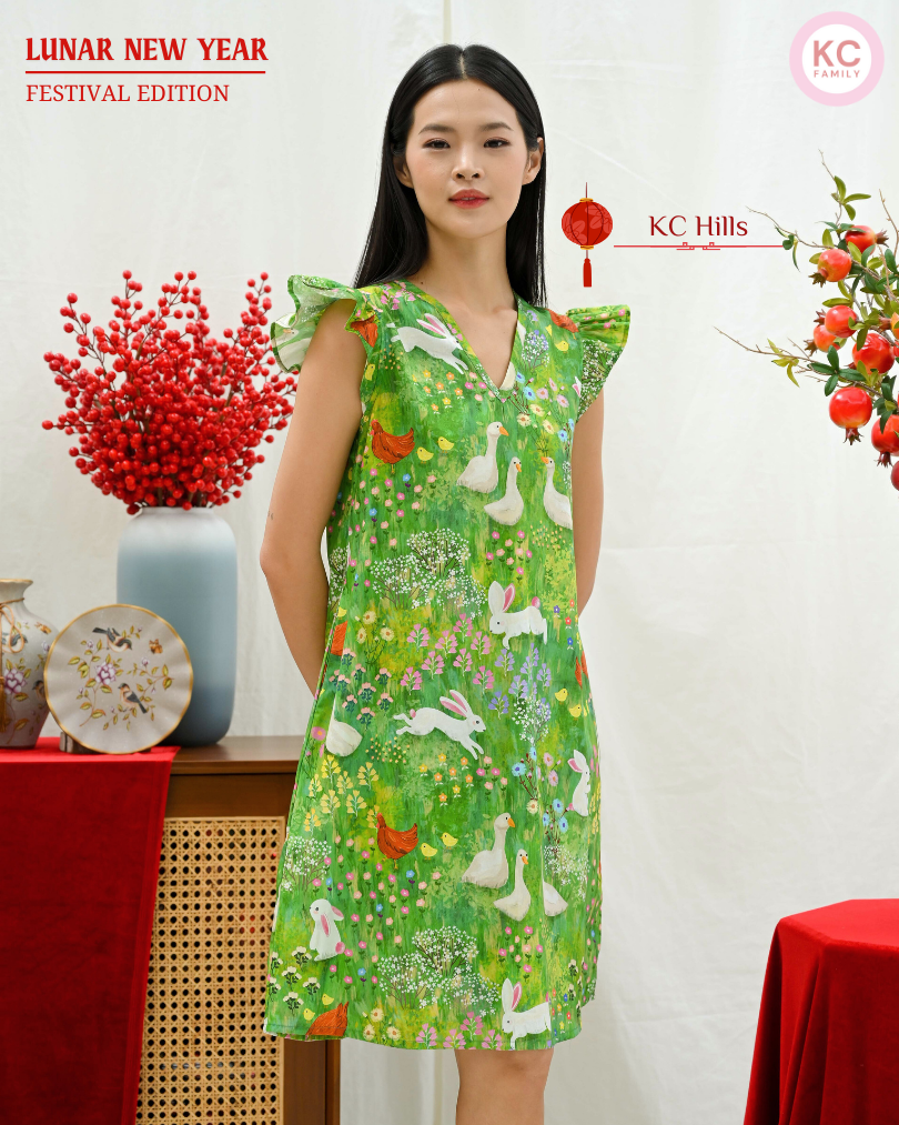 KC Hills in Garden Bunny Homedress Wanita Daster Wanita Lengan Pendek