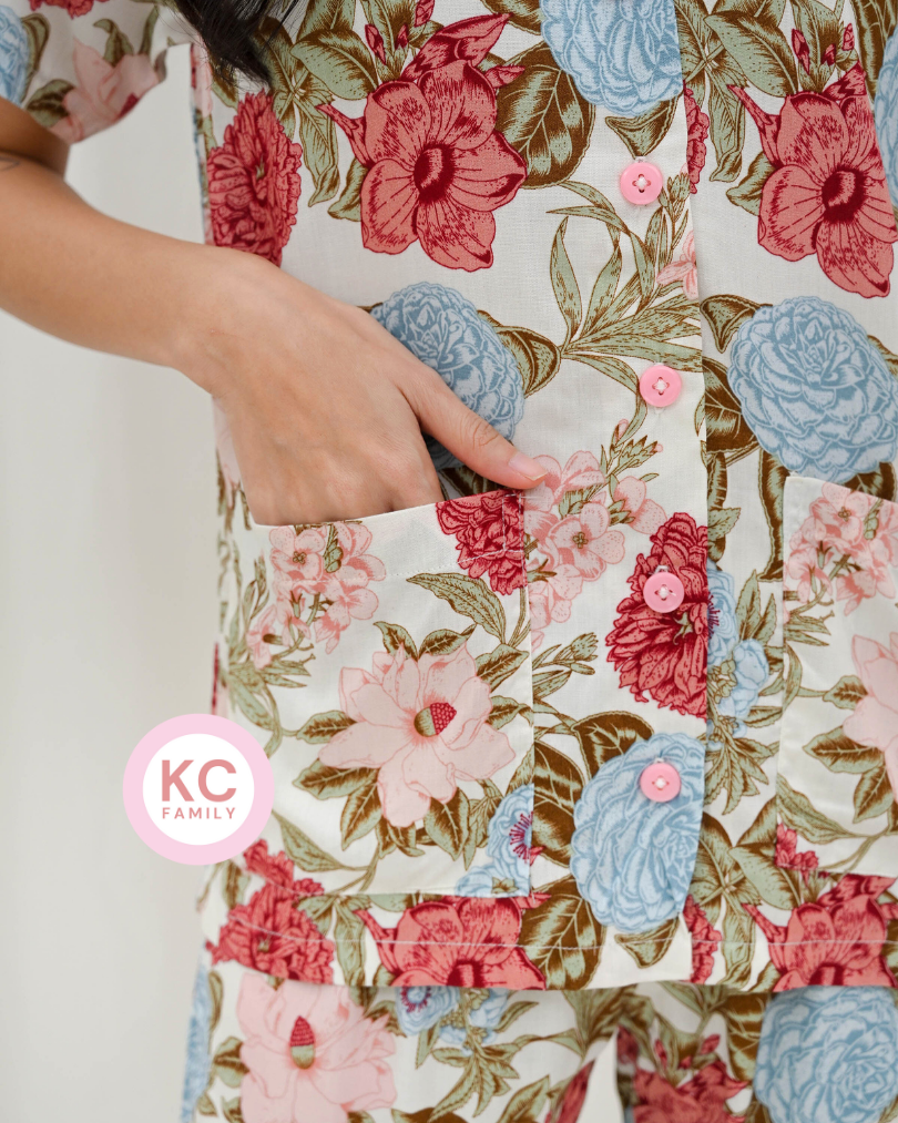 KC Isabel in Rosewood Piyama Baju Tidur Wanita Kerah V neck Celana 7/8