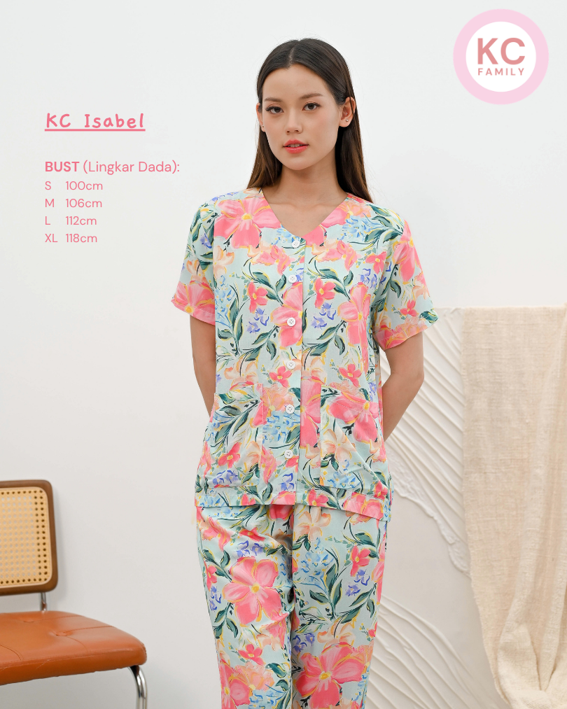 KC Isabel in Tropical Paradise Piyama V Neck Lengan Pendek Celana Panjang