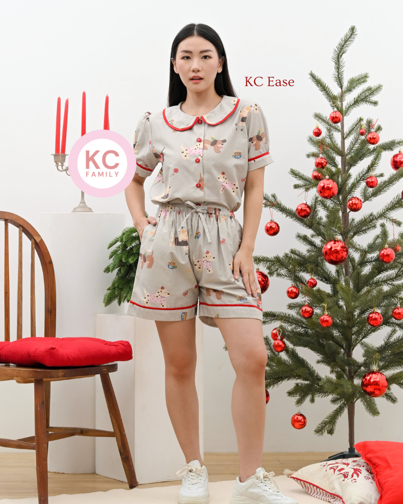 KC Ease in Puppy Party  Piyama Wanita Baju Tidur Celana Pendek Lengan Pendek
