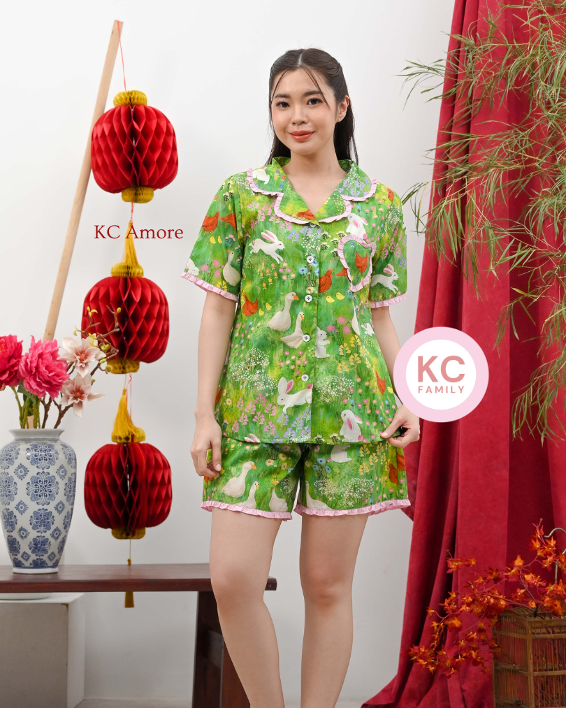 KC Amore in Garden Bunny cane Piyama Wanita Lengan Pendek Celana Pendek
