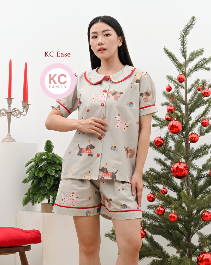 KC Ease in Puppy Party  Piyama Wanita Baju Tidur Celana Pendek Lengan Pendek