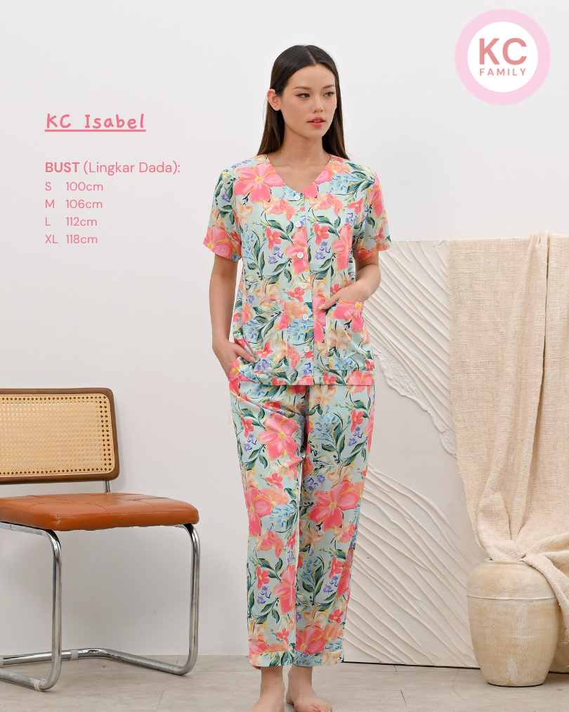 KC Isabel in Tropical Paradise Piyama V Neck Lengan Pendek Celana Panjang