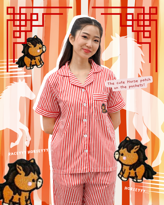 Classic Pajama in Racey Horsey Piyama Baju Tidur Wanita Lengan Pendek Celana Panjang