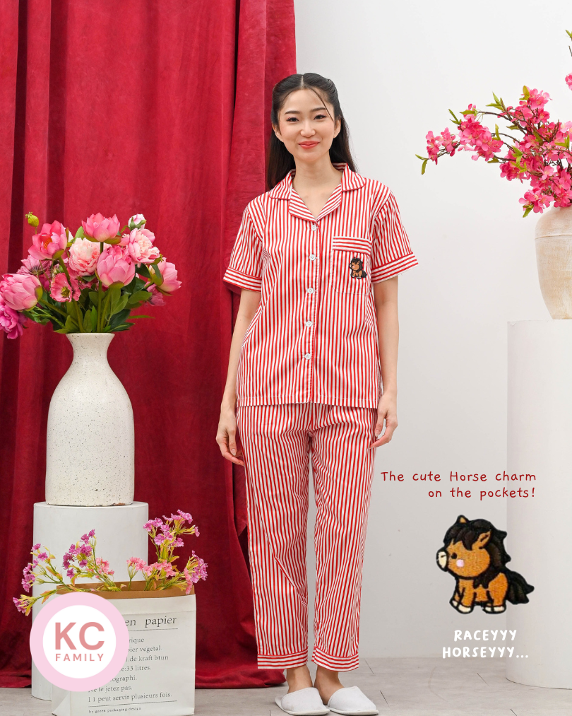 Classic Pajama in Racey Horsey Piyama Baju Tidur Wanita Lengan Pendek Celana Panjang