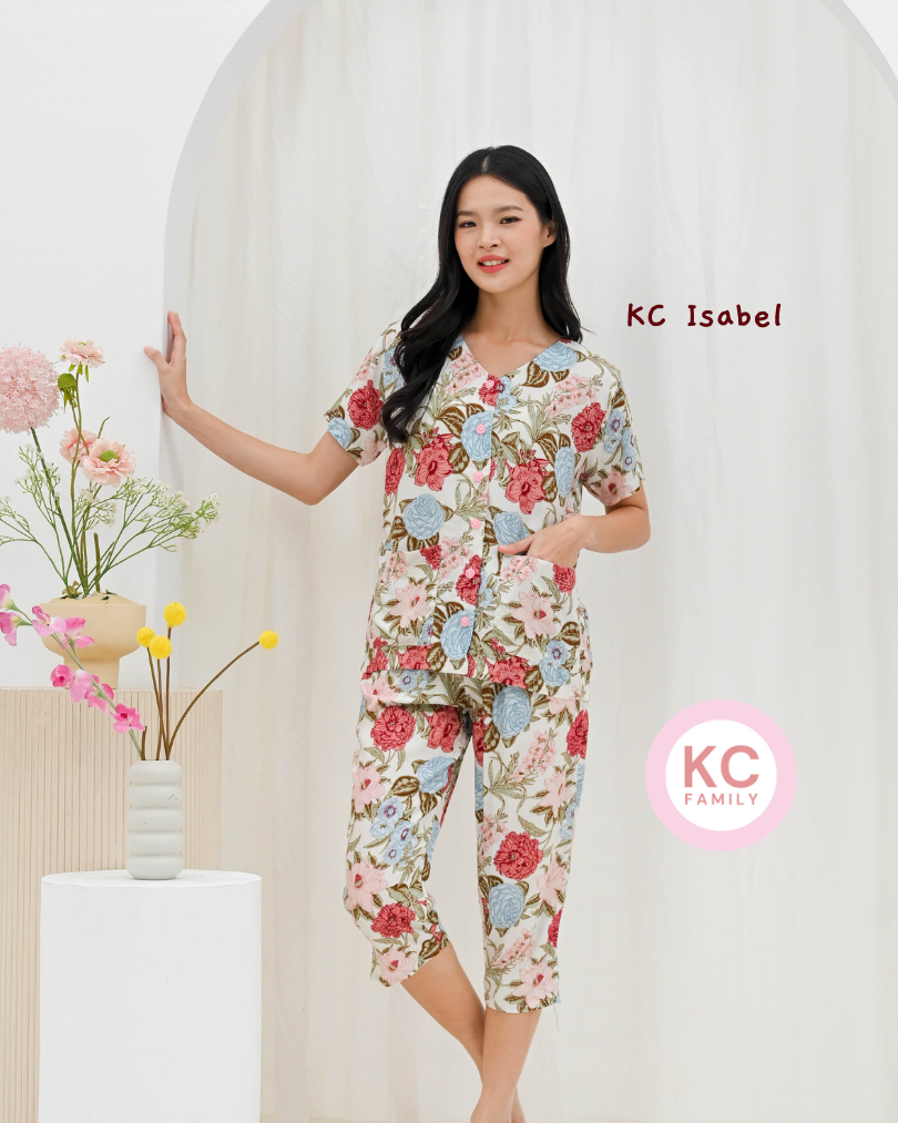 KC Isabel in Rosewood Piyama Baju Tidur Wanita Kerah V neck Celana 7/8