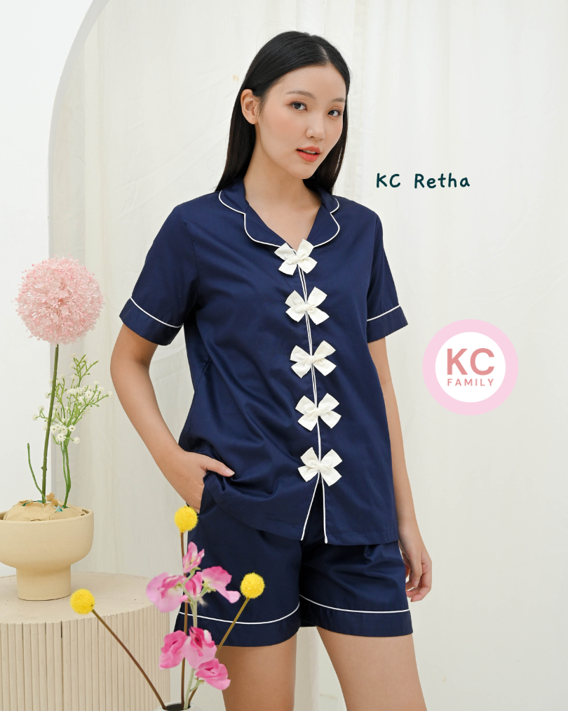 KC Retha in Navy Blue Baju Tidur Wanita Lengan Pendek Celana Pendek
