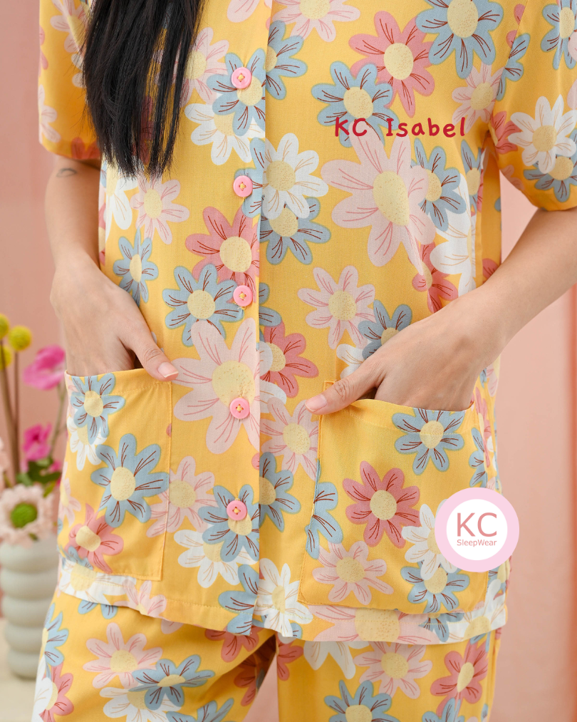KC Isabel in Daily Spring Wanita V-Neck Celana 7/8 Lengan Pendek Piyama Baju Tidur