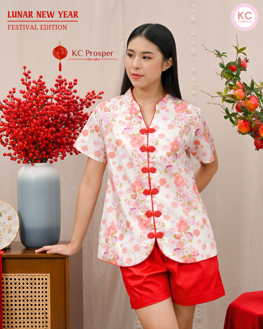 KC Prosper in  Peach Sakura Baju Imlek Ceongsam CNY Baju Shanghai