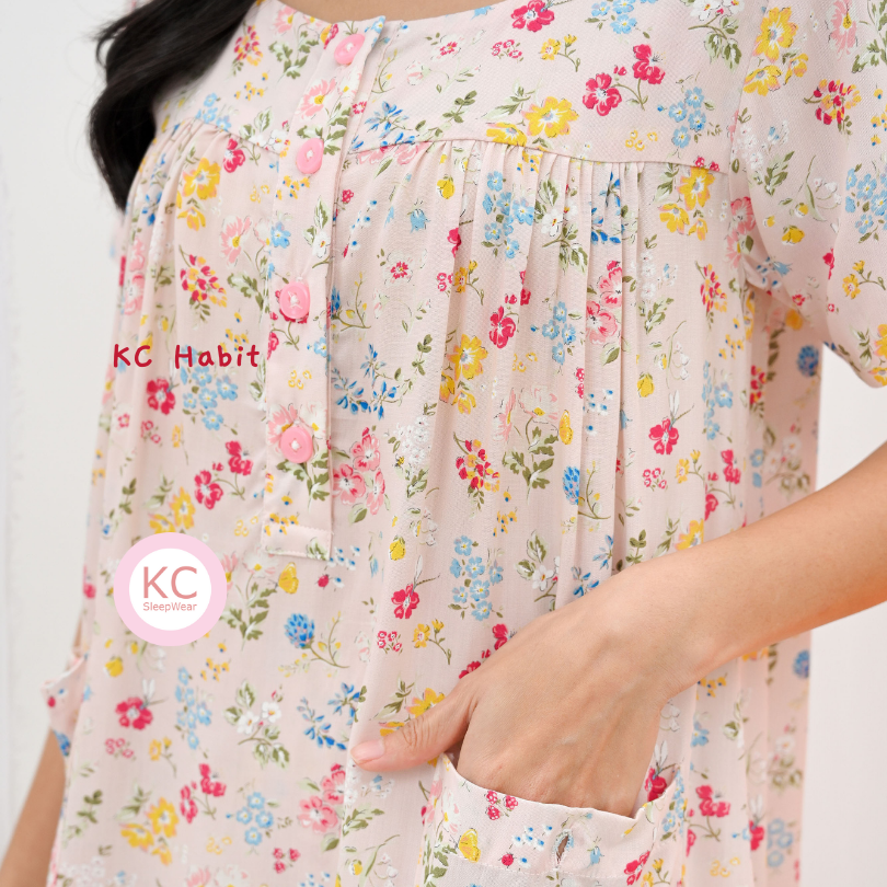 KC Habit in Little Pink Fleur Piyama Baju Tidur Wanita Lengan Pendek Celana Pendek