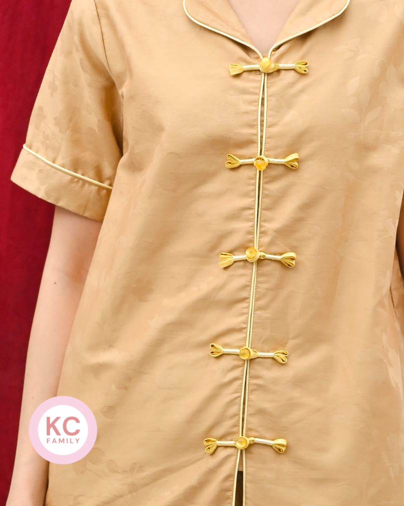 KC Jasmine in Gold Fiori Baju Tidur Wanita Piyama Imlek Lengan Pendek Celana Panjang