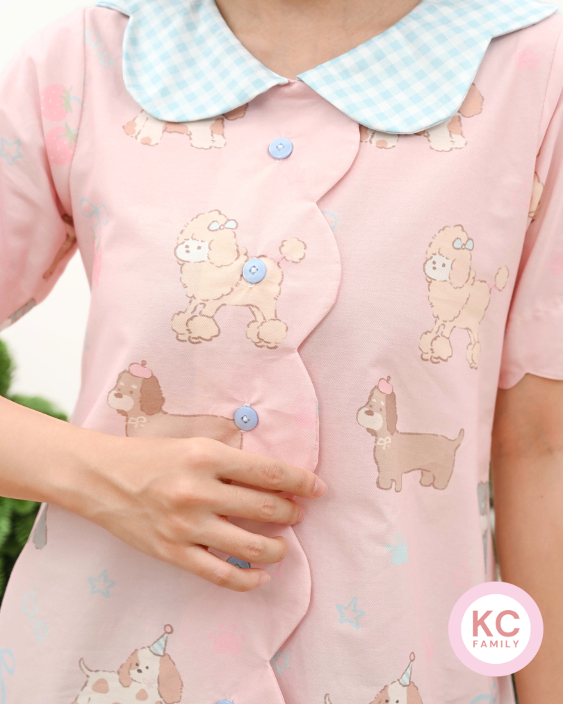 KC Scallop in Gingham Woof Piyama Wanita Baju Tidur Wanita Lengan Pendek Celana Pendek