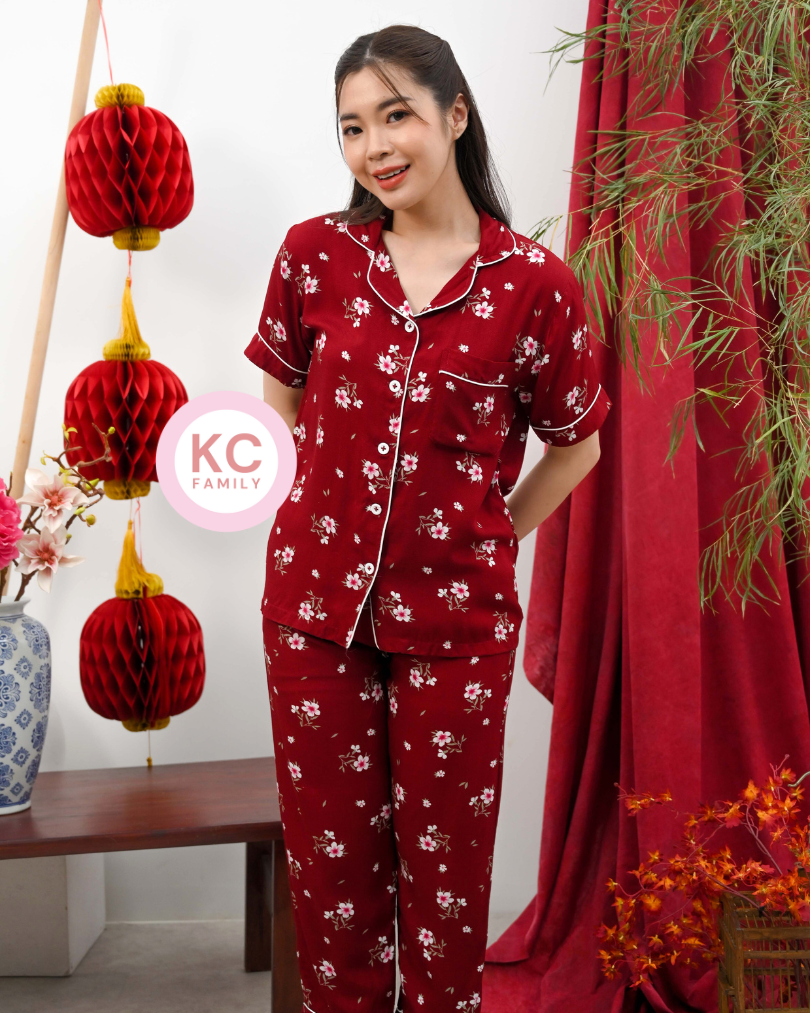 KC Classic Pajama in Little Sakura Baju Tidur Wanita Piyama Celana Panjang Lengan Pendek
