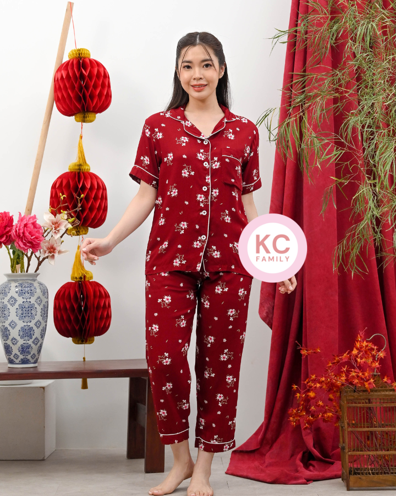 KC Classic Pajama in Little Sakura Baju Tidur Wanita Piyama Celana Panjang Lengan Pendek