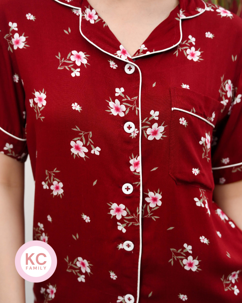 KC Classic Pajama in Little Sakura Baju Tidur Wanita Piyama Celana Panjang Lengan Pendek