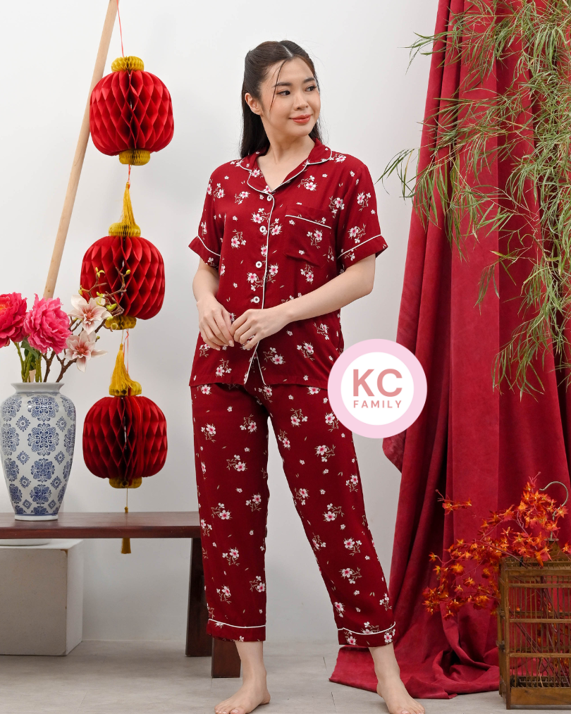 KC Classic Pajama in Little Sakura Baju Tidur Wanita Piyama Celana Panjang Lengan Pendek