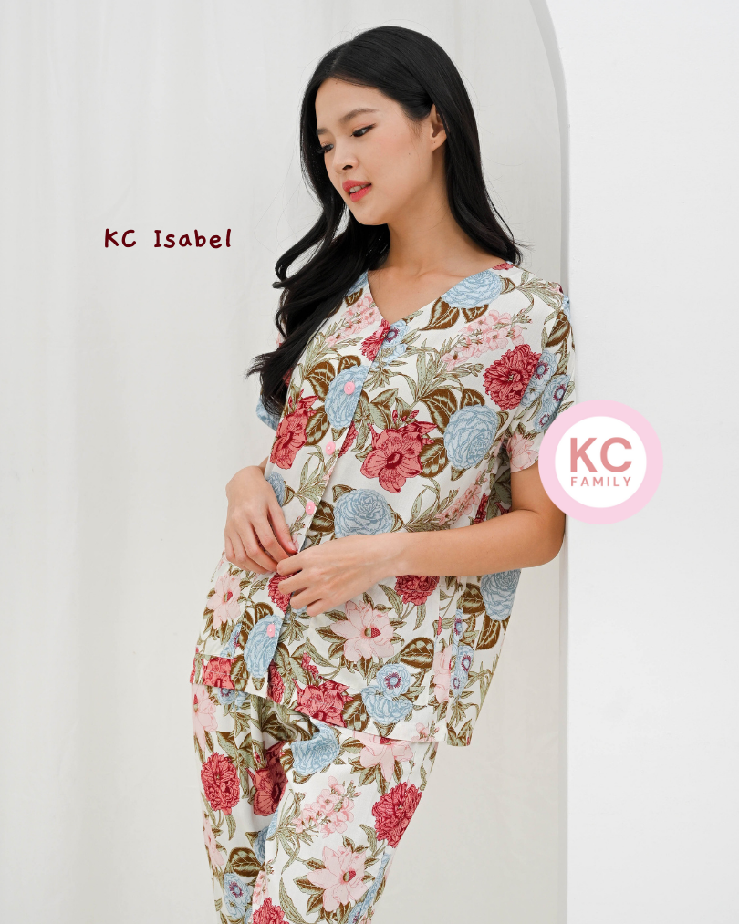 KC Isabel in Rosewood Piyama Baju Tidur Wanita Kerah V neck Celana 7/8