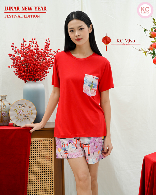 KC Miso In Spring Japan Baju Tidur Wanita Atasan Kaos Celana Pendek