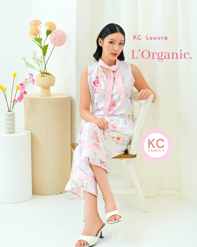 KC Louvre in Dolce Pink Piyama Wanita Celana Panjang Tanpa Lengan