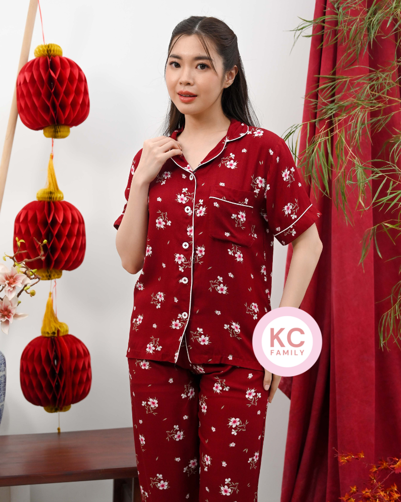 KC Classic Pajama in Little Sakura Baju Tidur Wanita Piyama Celana Panjang Lengan Pendek