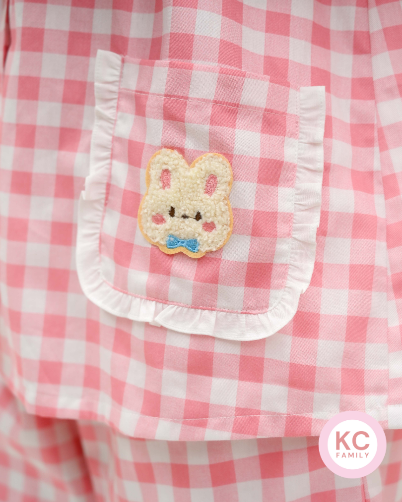 KC Kiyomi in Gingham Bunny Piyama Wanita Baju Tidur Lengan Pendek Celana Pendek