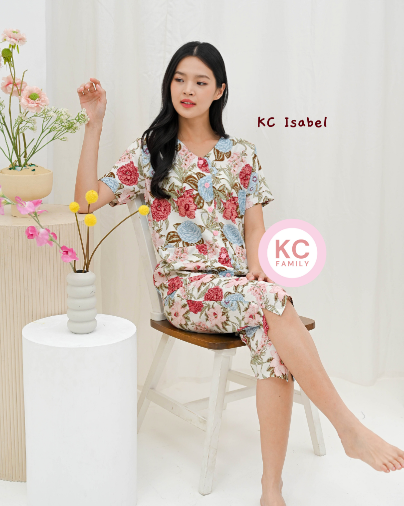 KC Isabel in Rosewood Piyama Baju Tidur Wanita Kerah V neck Celana 7/8