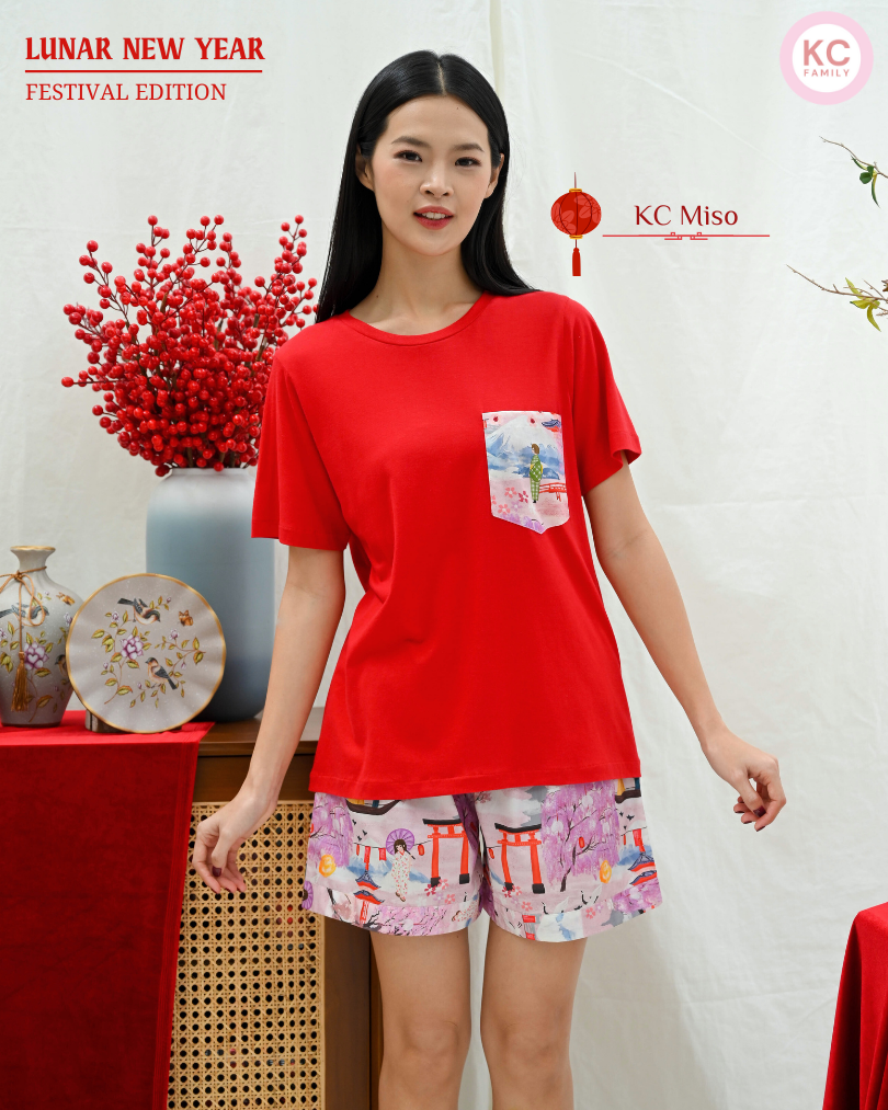 KC Miso In Spring Japan Baju Tidur Wanita Atasan Kaos Celana Pendek