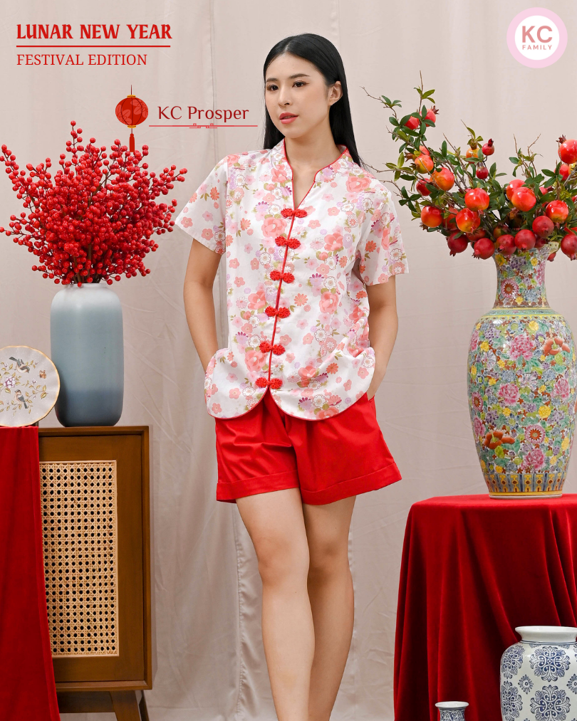 KC Prosper in  Peach Sakura Baju Imlek Ceongsam CNY Baju Shanghai