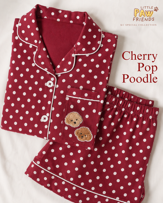 Piyama Classic in Cherry Pop Poodle Piyama Baju Tidur Wanita Lengan Pendek Celana Pendek
