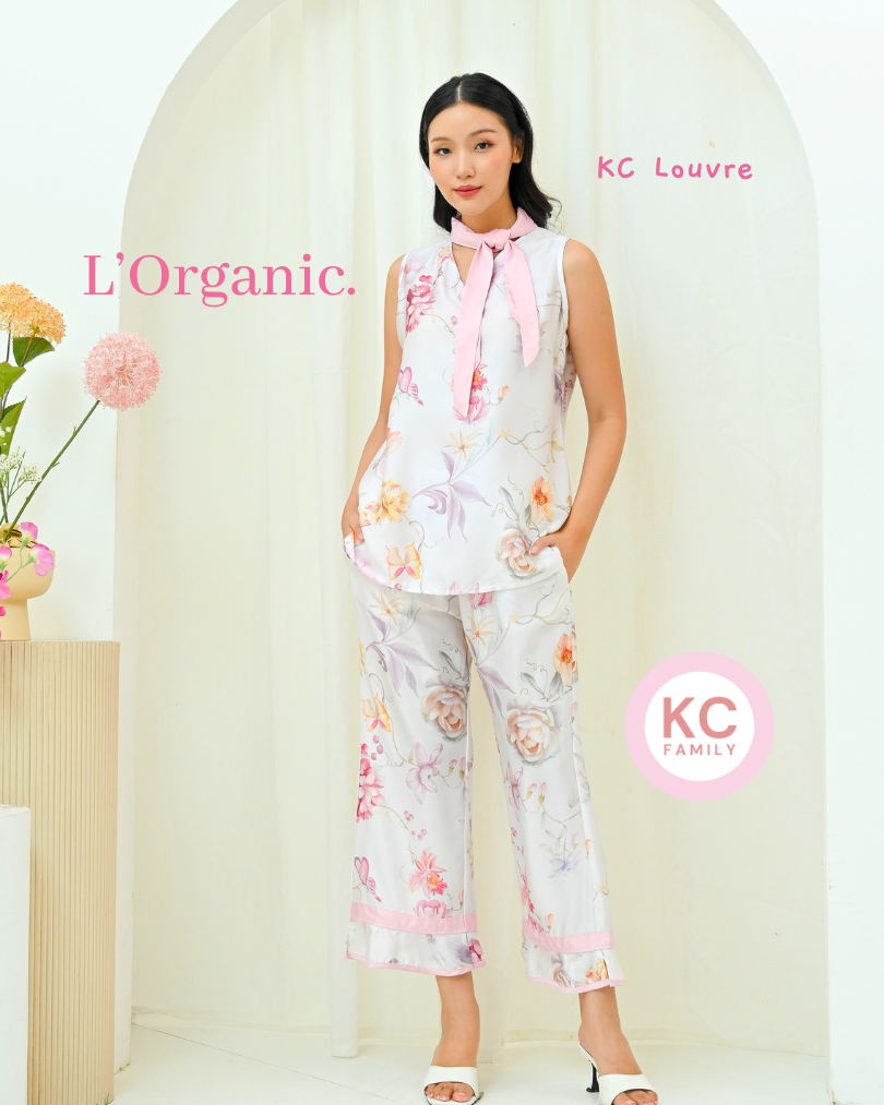 KC Louvre in Dolce Pink Piyama Wanita Celana Panjang Tanpa Lengan