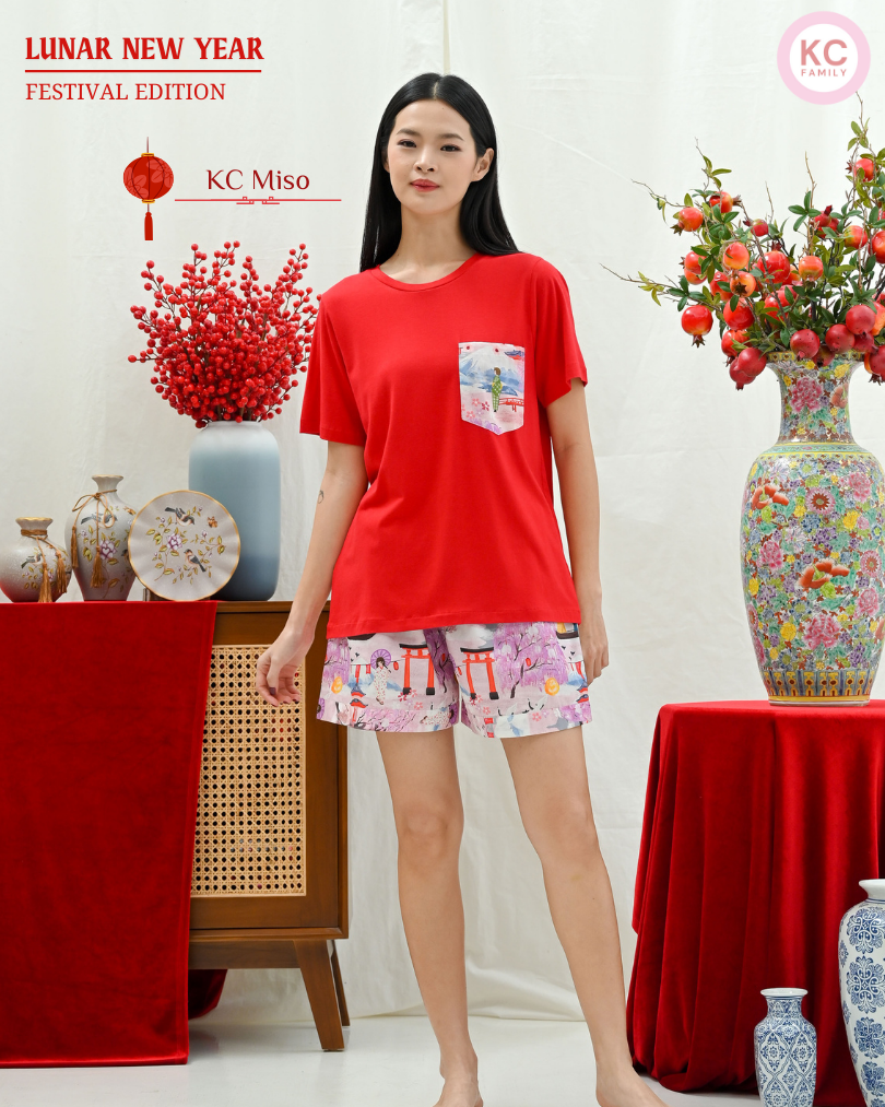 KC Miso In Spring Japan Baju Tidur Wanita Atasan Kaos Celana Pendek