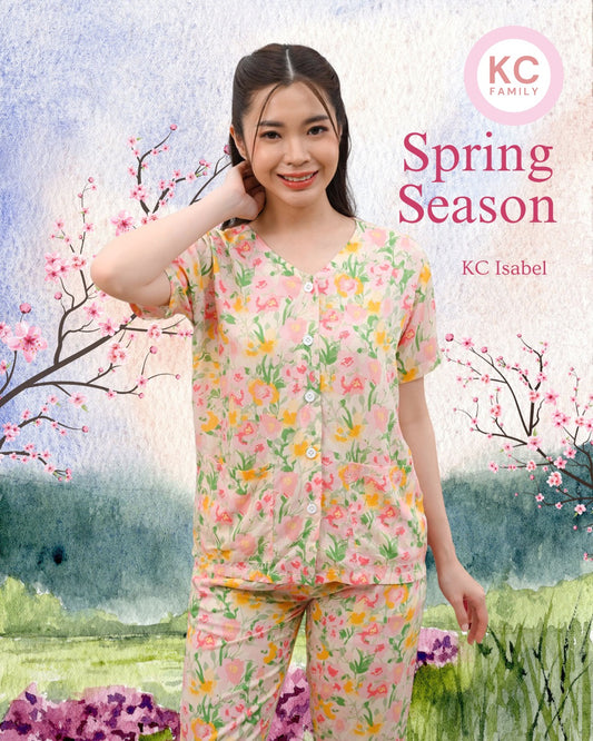 KC Isabel in Morning Bloom Piyama Baju Tidur Wanita Kerah V neck Celana 7/8