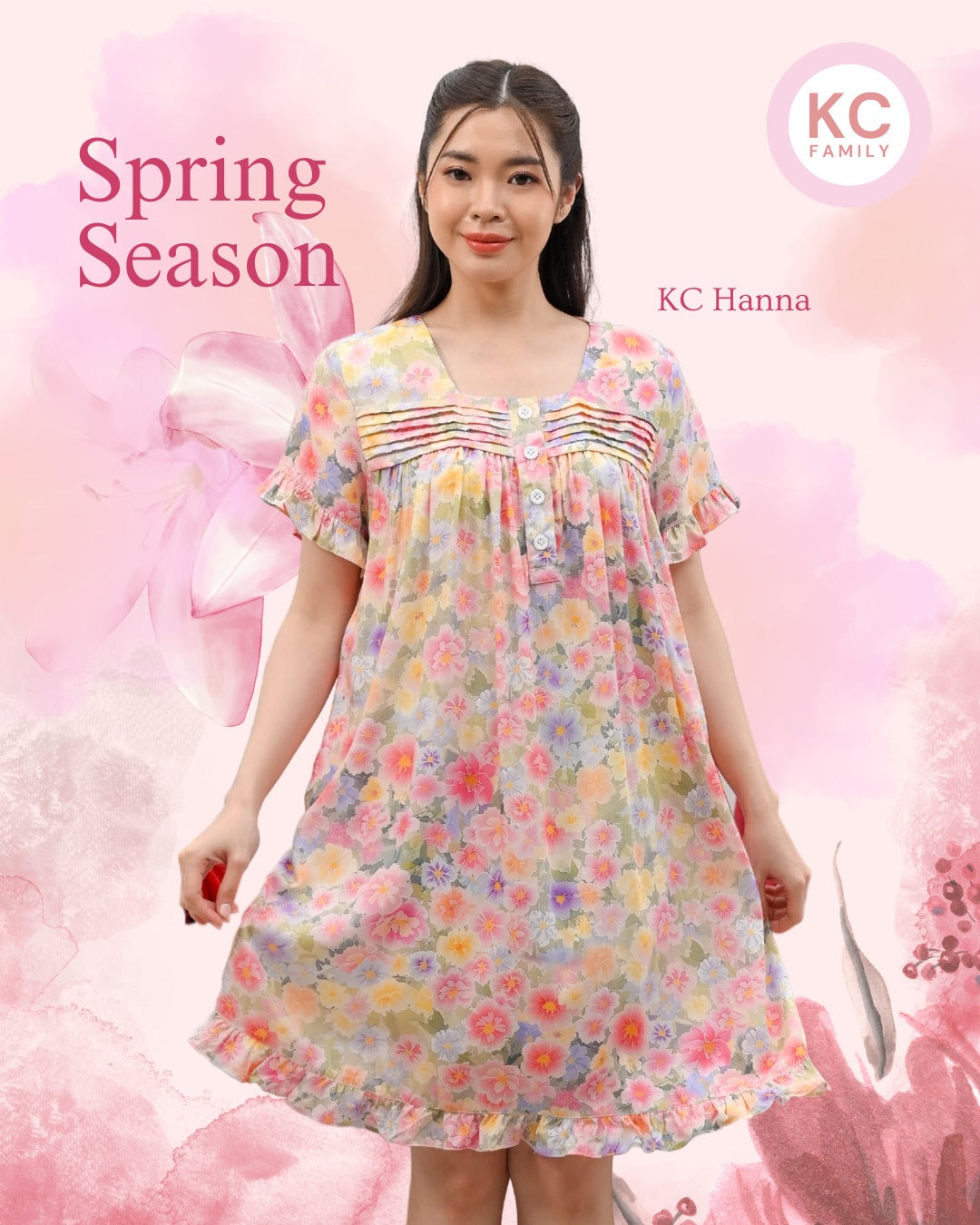 KC Hanna in Rosie Posie Homedress Wanita Daster Wanita Lengan Pendek