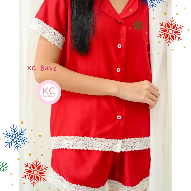 KC Babe in Glamour Red Luxury Organic Piyama Wanita Lengan Pendek Celana Pendek