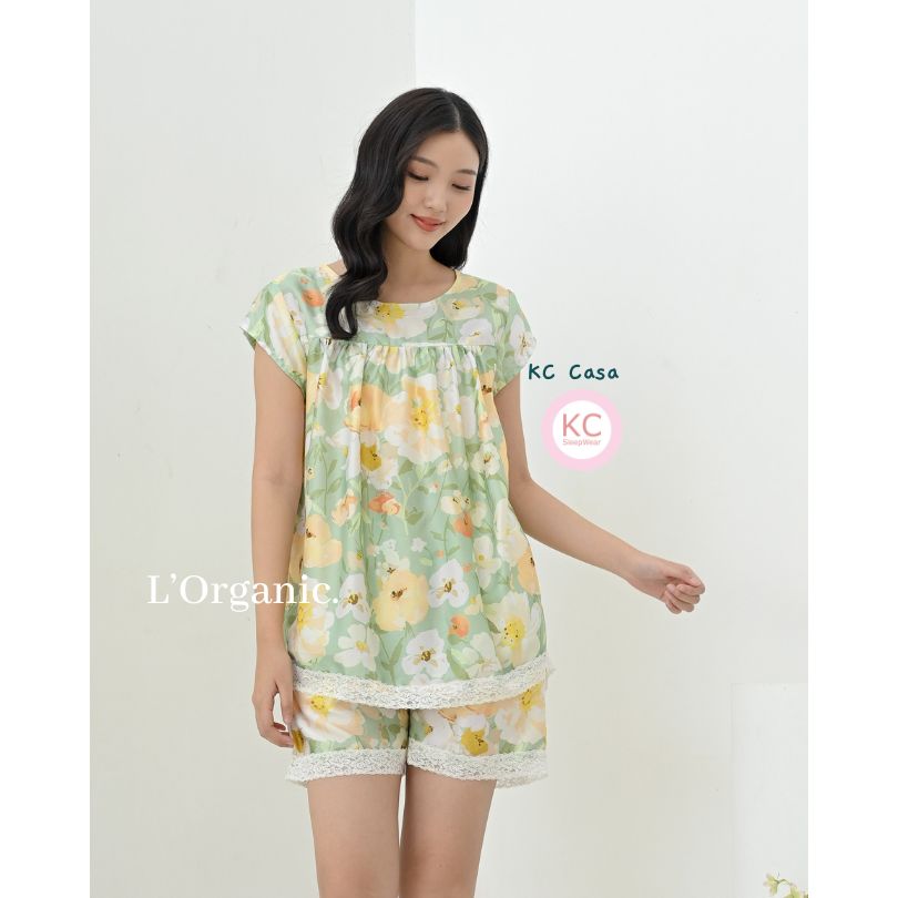 KC Casa In Summer Green Piyama Luxury Organic Wanita Baju Tidur Lengan Pendek Celana Pendek