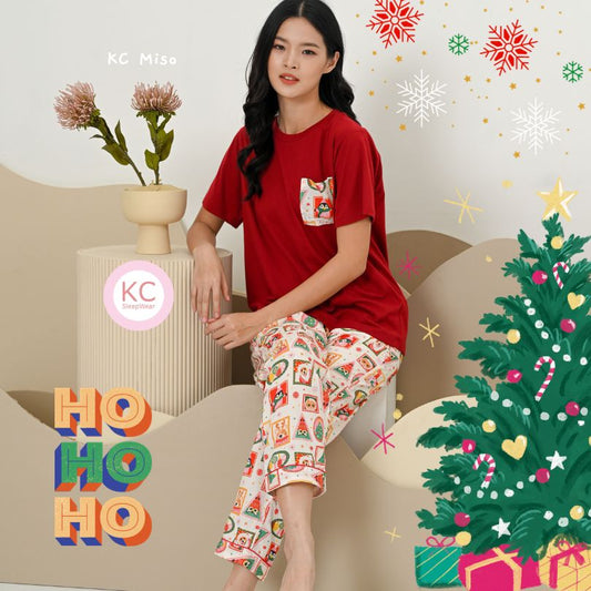 KC Miso Holiday Stamp Baju Kaos Lengan Pendek Celana Panjang